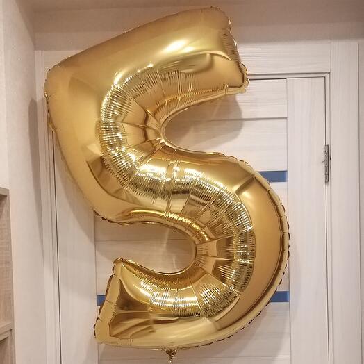 Шар-цифра "5" гелиевый, цвет золото