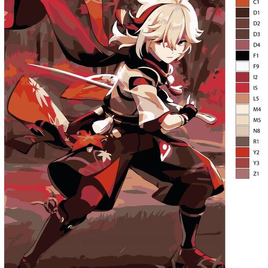 Картина по номерам S164 "Компьютерная игра - Genshin Impact (Геншин Импакт). Кадзуха" 60x90