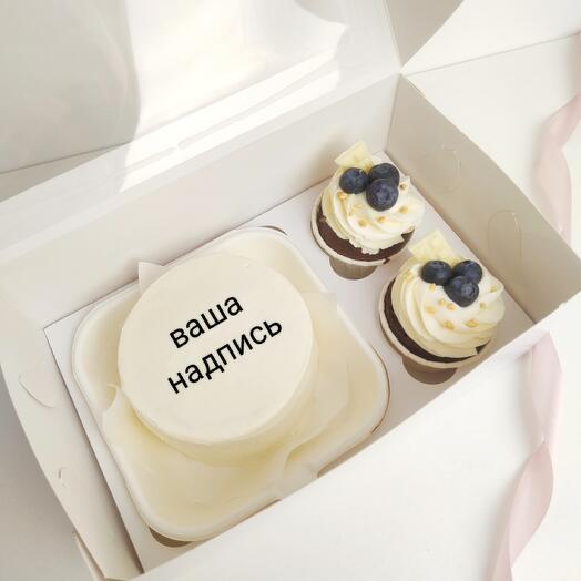 Conjunto de "pastel de Bento con cualquier inscripción y cupcakes"
