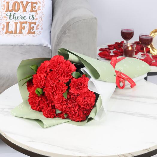 Love 21 Red Carnations Bouquet