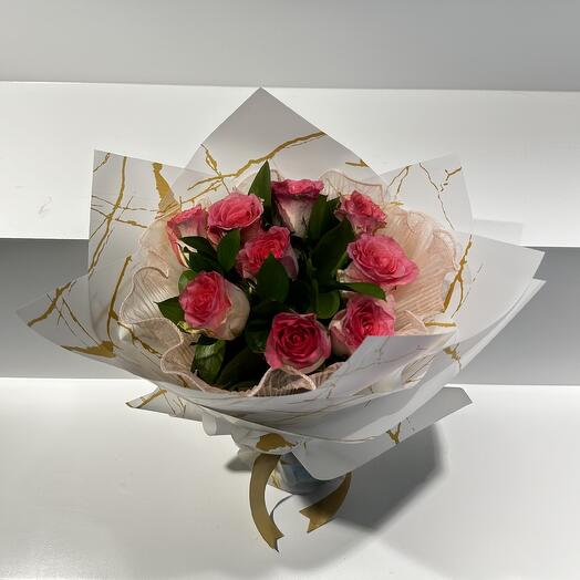 Nine Pink Rose Bouquet