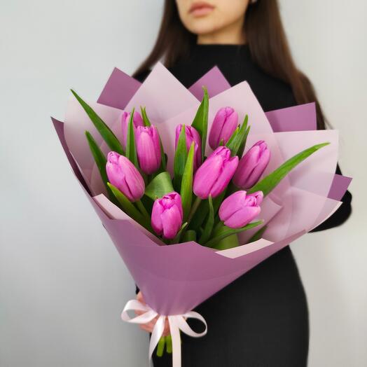 Букет фиолетовых тюльпанов, букет 251