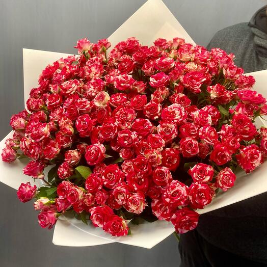 A large bouquet of 51 red bush roses
