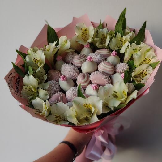 Нежное признание розовый с альстромерией