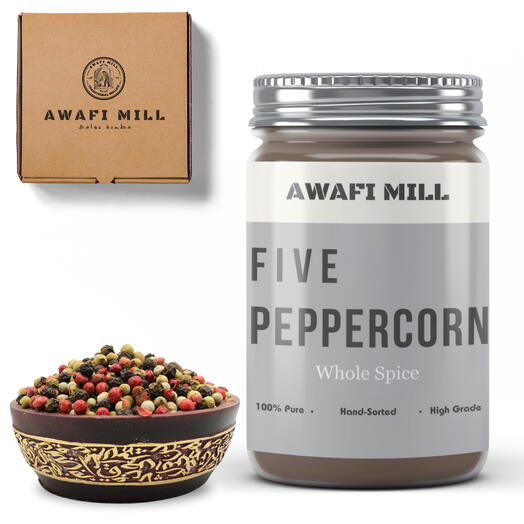 AWAFI MILL Five Peppercorn Blend | Black, White, Green, Pink, and Szechuan Pepper Medley - Bottle of 100 Gram