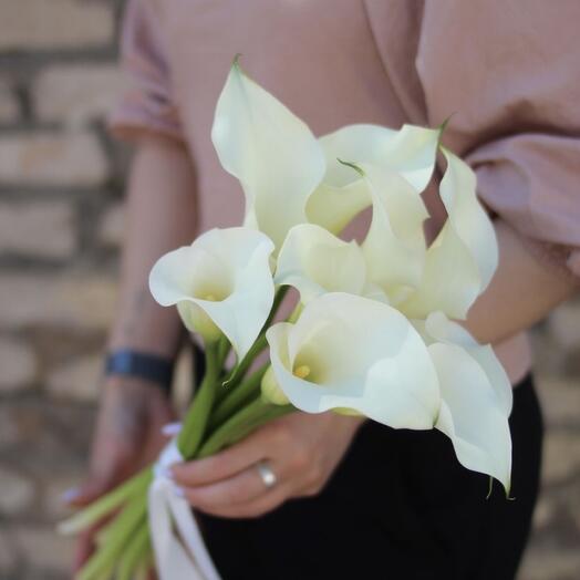 9 white calla lilies