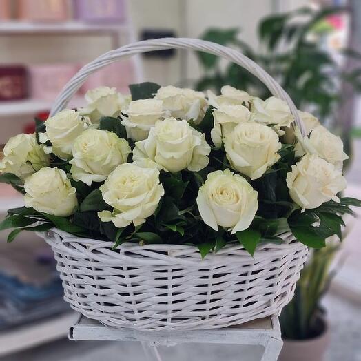White roses in basket