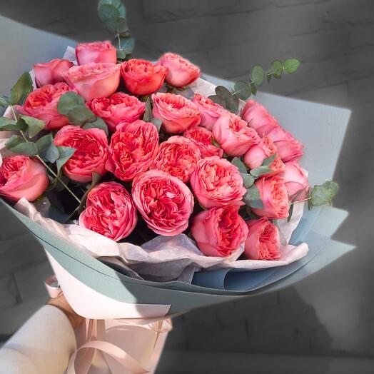 Букет из пионовидных роз 25шт с доставкой по Алматы от Оранж Алматы