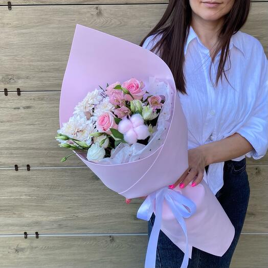 Roses chrysanthemums eustoma pink bouquet
