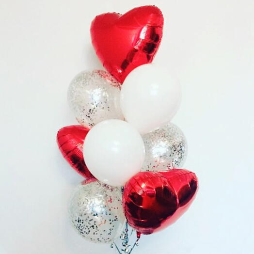 Набор воздушных Шаров (гелий) 9шт сердца красные. Set of helium balloons red heart 9pcs