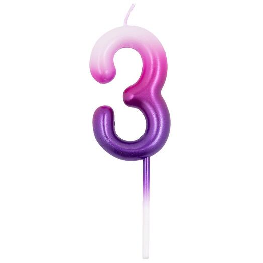 Свеча-цифра "3" розово-фиолетовая 6см