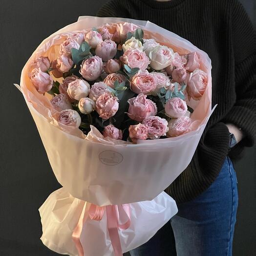 🎀Моно букет из шикарных садовых пионовидных кустовых роз💫