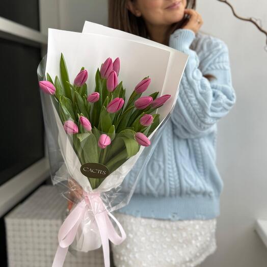 Моно букет из тюльпанов PINK ( 15шт)