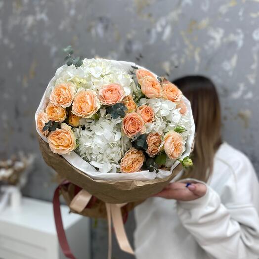 🎁Букет "Моя Любовь" из кустовых роз и гортензии