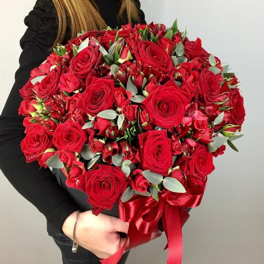 Альстромерия  роза в коробке -Red 💔