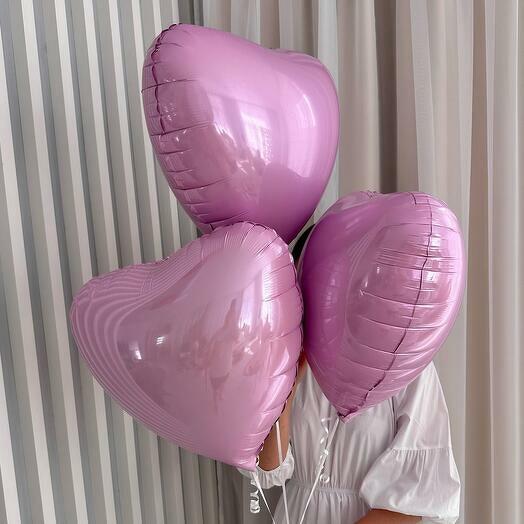 Сет из трёх розовых шаров сердце с гелием 🎈