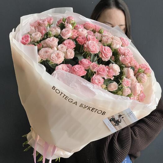 💞Монобукет из 23 х кустовых пионовидных роз « Ты мое счастье»💞