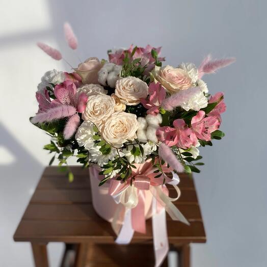 💐 Нежная композиция с мягким хлопком и лагурусом