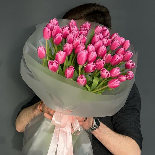 Ярко розовые Тюльпаны 51шт