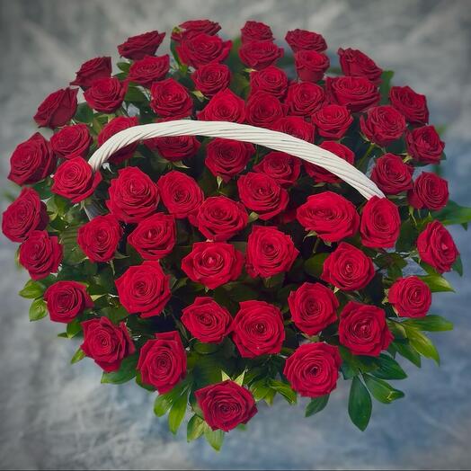 Корзина с цветами 101 красная роза 🌹