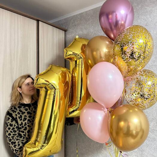 Шары на день рождения розовые и золотые для девочки,дочки на 11лет