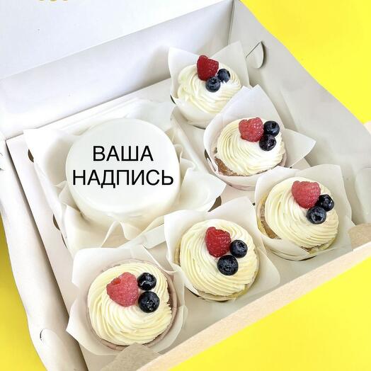 Бенто торт с капкейками и вашей надписью на день рождения