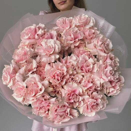 Букет из 35 французских роз "PINK MONDIAL"