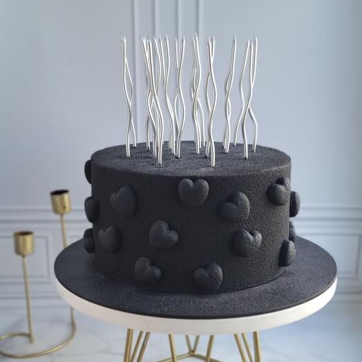 Чёрный торт 2 кг, торт с сердечками. Торт с днем рождения