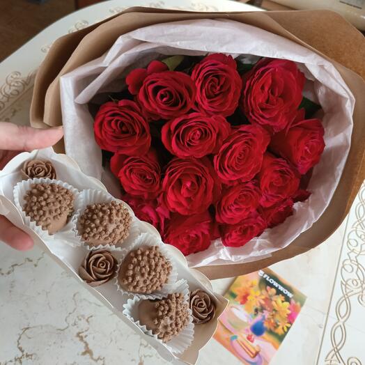 15 роз+🍓"Шоколад"