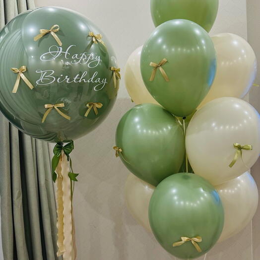 Набор шаров Sage Birthday — в зелёных и кремовых оттенках с бантиками