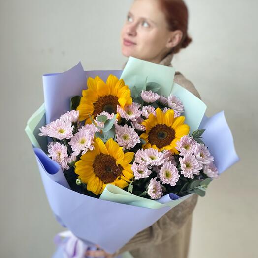 Авторский букет с подсолнухами 🌻
