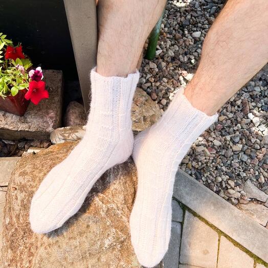 Вязаные мужские шерстяные белые носки