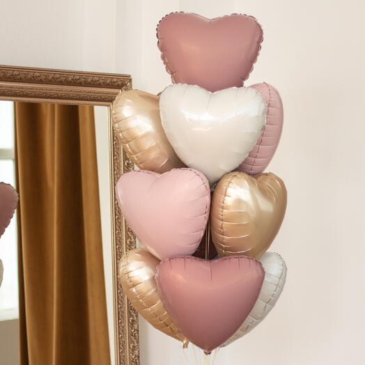 Связка сердец «Розовый жемчуг» на грузике | 10 шаров, 1 груз