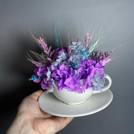 Яркая омпозиция из сухоцветов чашке