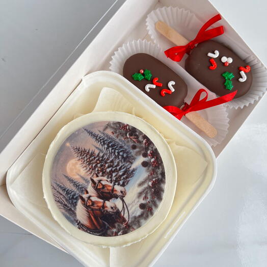 Набор бенто торт лошадь и 2 эскимо картошки в шоколаде на Новый год и Рождетво