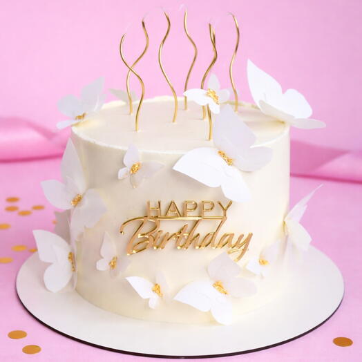 Торт с бабочками happy birthday и свечами