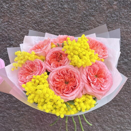 Монобукет из Роз и Мимозы