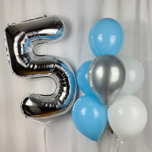 (НА ВЫБОР) Набор воздушных Шаров с цифрой голубой серебро. Set of helium balloons