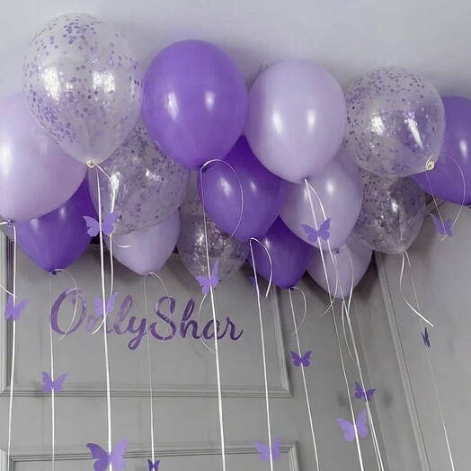 🦋Воздушные шары с бабочками🦋 ВАУ-эффект / Набор шаров 15шт / Фиолетовые шары / Арт.ШП11