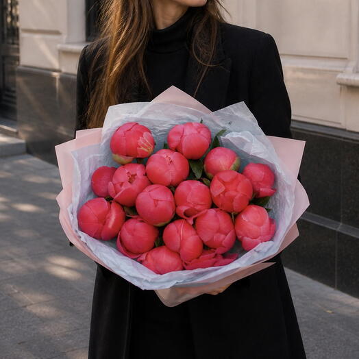 Коралловые пионы 17 шт