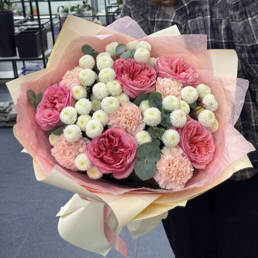 Букет с пионовидными розами «Нежность💗»