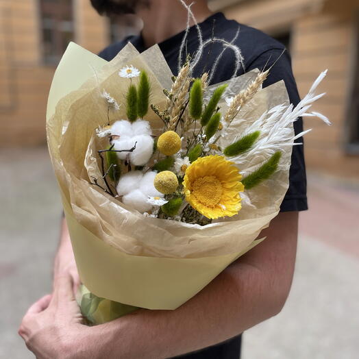 Букет «Летнее настроение» 🌻 с подсолнухом и ромашками