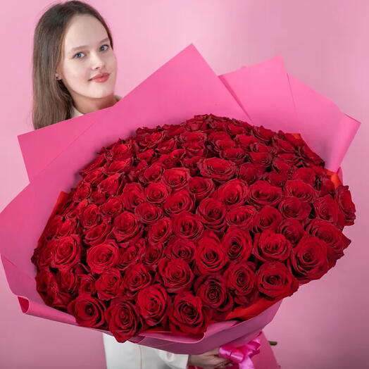 Букет из 101 красной розы 60-70 см (Эквадор)