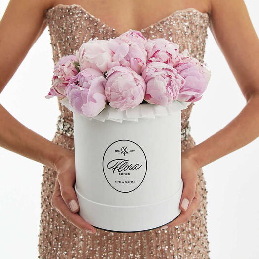 Caja de sombrero Petit "peonías rosa" BLANCO