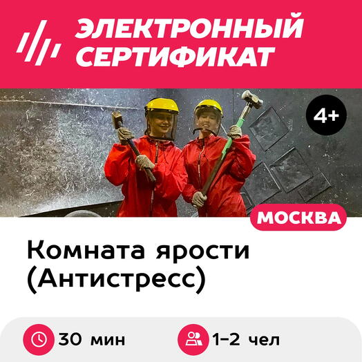 Подарочный сертификат Комната ярости. Программа Битье посуды для 1-2 чел. (30 мин., Нагорная)