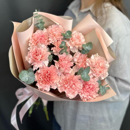 💗Пудровый букет розовых диантусов 008