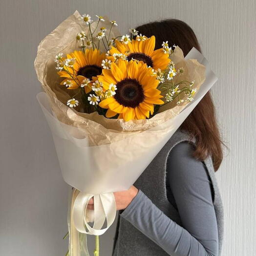 Букет на 1 Сентября 🍁 Букет из подсолнухов 🌻 Подсолнух  Ромашки
