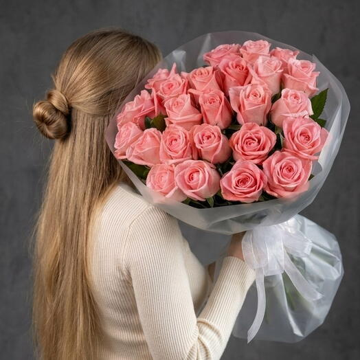 «Нежность в розовом» 🌸 моно букет 25 роз