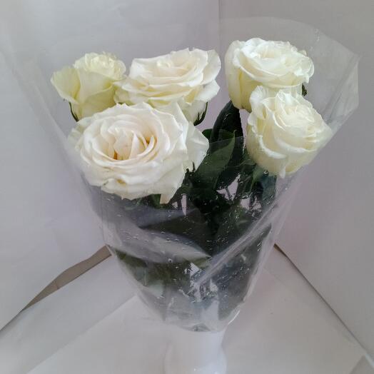 "5 белых роз" моно букет