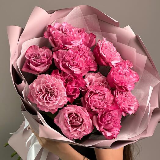 15💗Букет из розовых Пионовидных роз